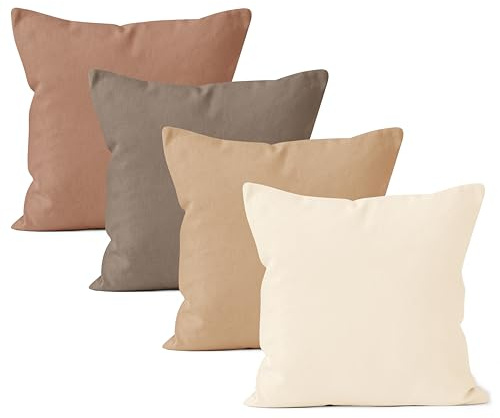 Encasa XO Kissenbezug Baumwolle, ohne Füllung 45x45 cm | Beige Combo, Canvas Gewebe | Verdeckter Reißverschluss | Maschinenwaschbar | Sofakissen, Couch & Bett | 2er-Set