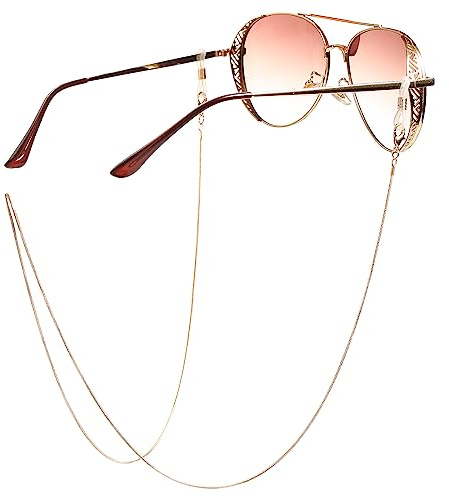 WLLHYF Brillenketten für Damen Riemenhalter um den Hals, Brillenkette Metall Brillen Sonnenbrillen Kettenbügel Gesichtsmaske Umhängeband Halskette für Mädchen (Hellgold)