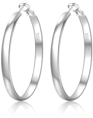 EXGOX Creolen Silber 925 für Damen 5mm Breite Groß Hypoallergene 14K Vergoldete Ohrringe Gold 30/40/50/60/70mm