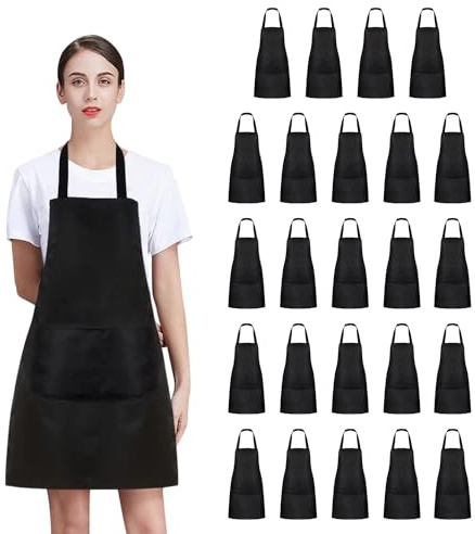 Nymmoata 8/12/24 Pack Plain Bib Aprons Bulk, Black Commercial Apron with 2 Pockets, Unisex Apron for Adults Painting BBQ (24 Pack, Standard)