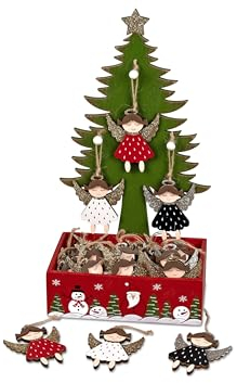 formano 6er Set Christbaumschmuck Christbaumanhänger Engel (6-TLG), Natürlicher Holz-Baumschmuck, handbemalt 7,5 cm hoch Winter Deko