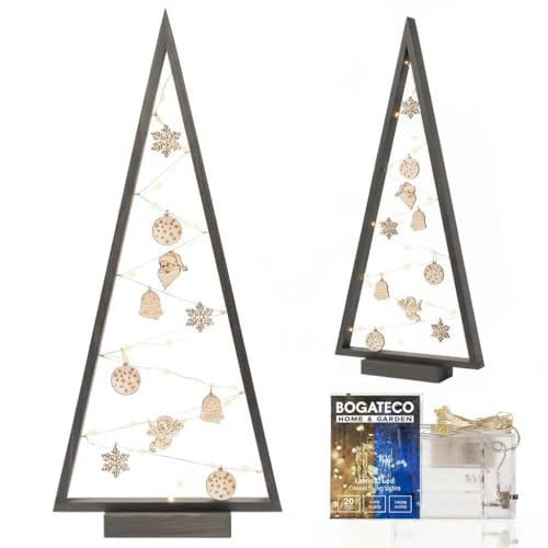 BOGATECO Weihnachtsbaum aus Holz mit LED Beleuchtung 104cm hoch | Holzdekoration inklusive | Weihnachtsdekorationen | 30 LED |