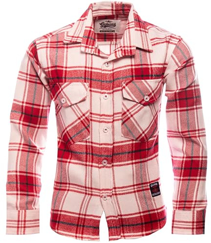 GILLSONZ DSF-73 Camisas de franela Camisa a cuadros Camisa de estudiante de ocio para niños, rojo, 116 cm-122 cm