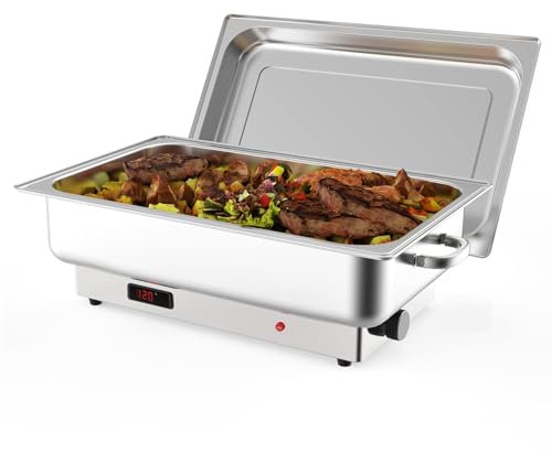 9QT Electric Chafing Dish Food Servers and Warmers Stainless Steel Chafing Dish Buffet Set,Commercial Food Warmer with Temperature Control Display for Parties, Catering, Festivals