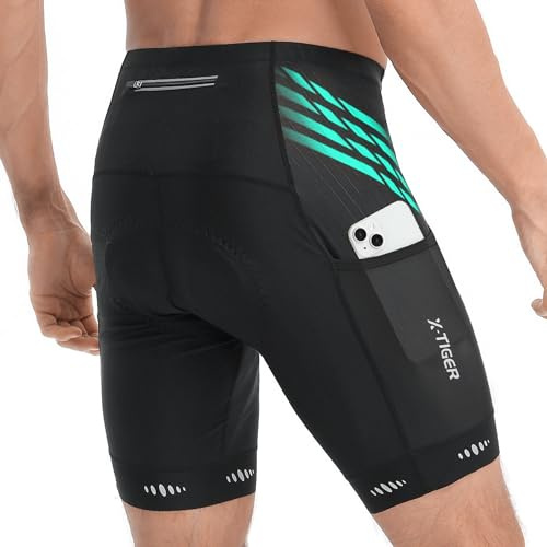 X-TIGER Radlerhose Herren mit 5D Gepolsterte,Fahrradhose Herren Atmungsaktive Schnelltrocknende Radhose Herren Kurz mit 3 Taschen