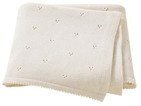 Hadetoto Baby Blanket 100% Cotton Cellular Blanket Baby Soft Cosy Knitted Blanket Cream 100x80cm