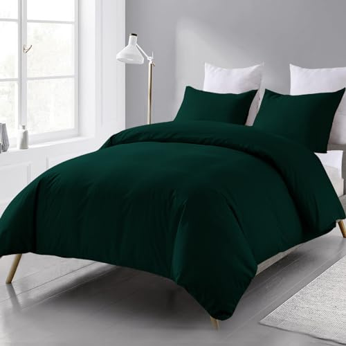 Beqnat Parure de lit 3 pièces en microfibre - Housse de couette 220 x 200 cm avec 2 taies d'oreiller 80 x 80 cm - Vert foncé - Infroissable et douce