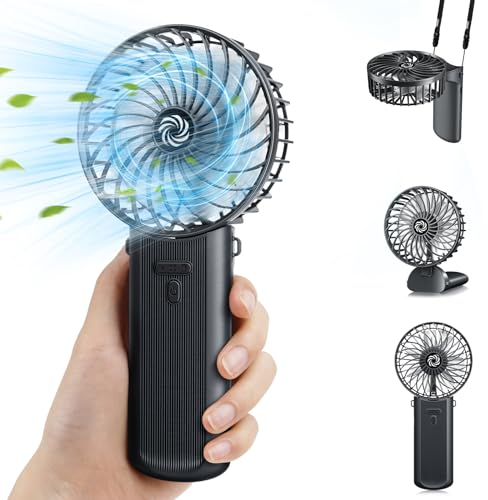 Hand Held Fan, Portable Handheld USB Rechargeable Fans with 4 Speeds, Personal Battery Powered Mini Desk Desktop Fan, Small Electric Hand Fan Folding for Home Office Indoor Outdoor Travel (Black)
