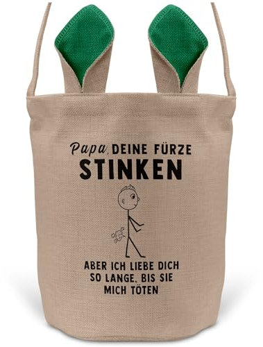 22Feels Papa Osterkorb Vater mit Henkel Ostergeschenk Tragetasche Ostern Deko Osternest Körbchen Hasenohren (Beige/Grün)