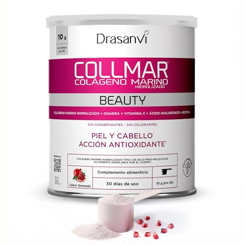 DRASANVI COLLMAR BEAUTY KOLLAGEN HYALURONSÄURE | Hydrolysiertes marines Kollagen mit natürlichem Vitamin C und Biotin |chönheitskollagen für schöne und hydratisierte Haut | Granatapfelgeschmack, 300g