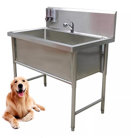 100/120 cm große Hundewaschstation, professionelle Haustierwaschstation, Badewanne für Zuhause,professionelle Edelstahl-Waschdusche mit Wasserhahn und Zubehör(120cm/47.2in)