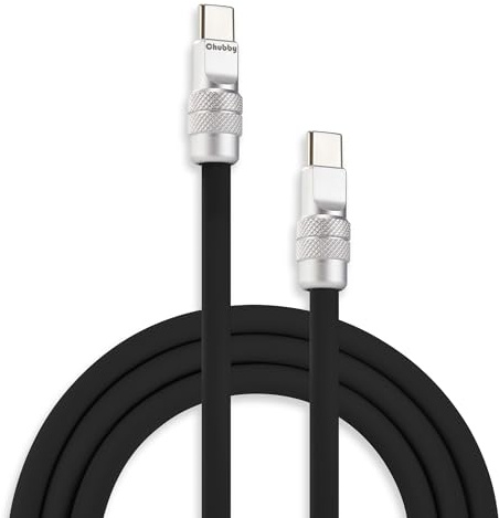 chubbycable Chubby 2.0 USB C 240W Fast Charging Cable Silicone Soft Durable USB C Cable Extra Thick Charger Cord Compatible with iPhone 17-15 Series iPad, Black, Type-C to Type-C, 4.9FT