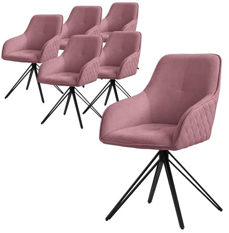 ML-Design matsalsstolar snurrbara 6-delars set textil vävt tyg gammelrosa, vardagsrumsstol med armstöd/ryggstöd, 360° snurrbar stol, stoppad stol med metallben, ergonomisk fåtölj, köksstol loungestol