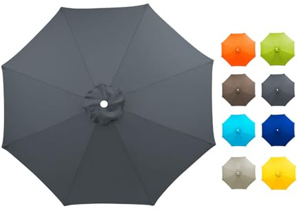 Hiseng Copertura di Ricambio per Ombrellone da Giardino 2/3.0m 6/8 Stecche Anti-UV Tessuto Telo di Ricambio per Ombrellone Esterni Spiaggia Piscina (Solo baldacchino (3m/6 Stecche,Grigio Scuro)