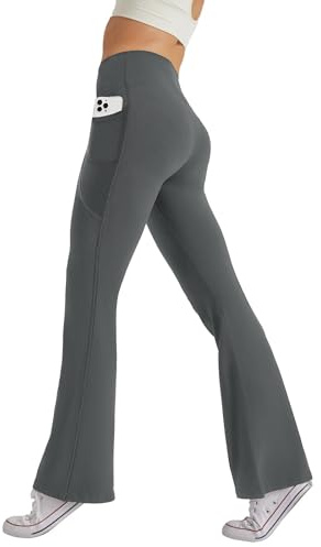 Glacspyg Damen Hose mit Taschen Yogahose Freizeit Jogginghose High Waist Sporthose Elastische Weite Bootcut Jazzpants
