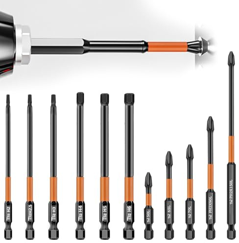 GZLCEU 12 Stk 1/4 Bit Set, Torx Schraubendreher, Hex Torx Bit für Elektroschrauber, Bohrmaschinen Ersatzköpfe Bitsatz Lang(S2 Legierter Werkzeugstahl)
