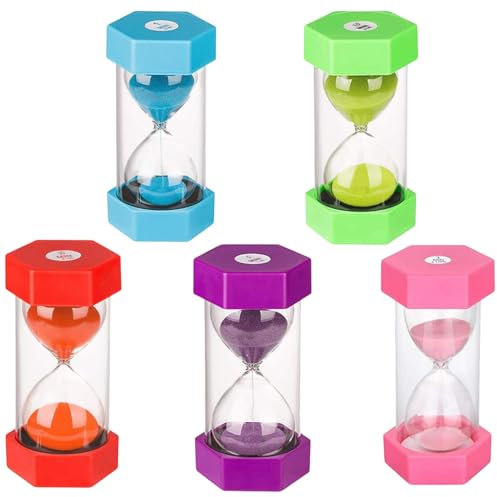 Sand Timer for Kids 5Pcs Hourglass Set Colorful Sand Clock Kitchen Timer Includes 1, 3, 5, 10, and 30 Minutes for Game Home Office, Toothbrush Timer, Visual Timer
