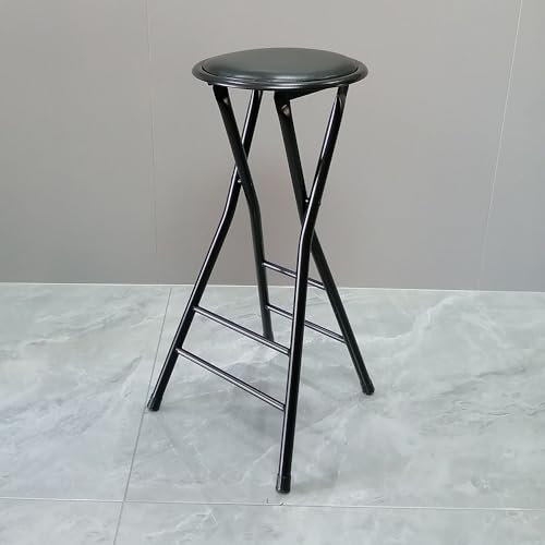 Tragbarer Klapphocker mit gepolstertem, gepolstertem Sitz für Angeln, Wandern, Gartenarbeit, Grillen, 61 cm hoch, Thekenhöhe, Barhocker (schwarz, 60 cm)