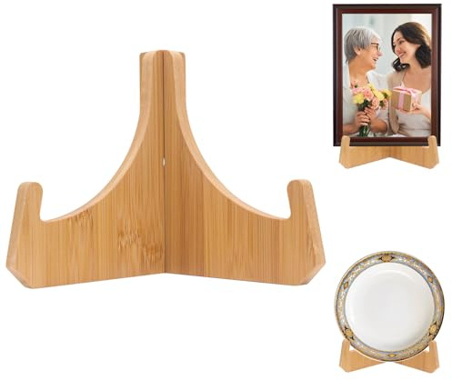 Yuhtech Piastra Stand per La Visualizzazione, Supporto di Visualizzazione Portapiatti, 6 Pollici Supporto Decorativo, Bamboo Cornice Portapiatti Stand per Foto, Cavalletto, Libro, Opere D'arte