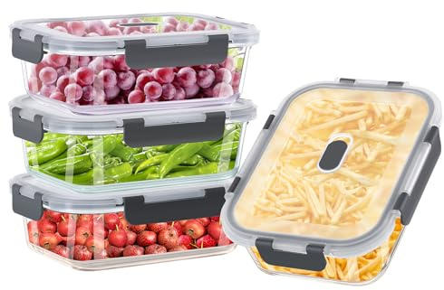 TDSYDS Frischhaltedosen Glas Set für Lebensmittel 8 Stück(4 Behälter + 4 Deckel), Glasbehälter mit Deckel Mikrowellengeschirr Spülmaschinen & Gefrierschrankfreundlich - Meal Prep Boxen Glas