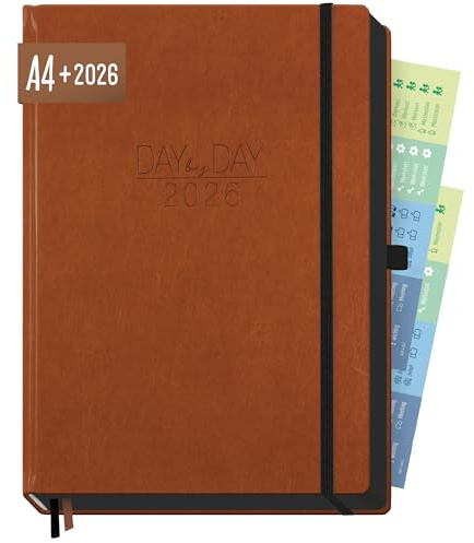 Häfft® Organizer Day by Day Maxi 2026 A4 “Cognac” 1 Tag 1 Seite - Terminplaner 2026 mit Ledereinband, Praxisplaner im 30 min Takt, 3 Spalten, Tageskalender - nachhaltig & klimafreundlich