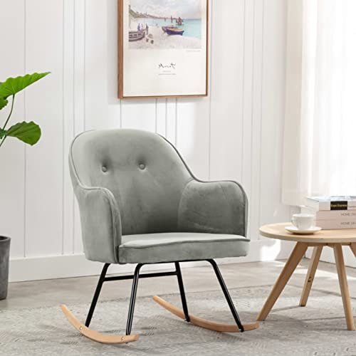 Xichuzi Schaukelstuhl, Sessel Wohnzimmer, Schaukelsessel, Stillsessel, Schwingsessel, Tv Sessel, Ohrensessel, Relaxsessel, Rocking Chair, Grau Samt