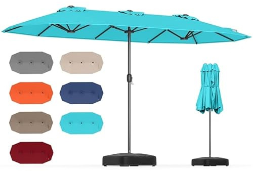 GOPLUS Doppelsonnenschirm 400 x 200 cm, Sonnenschirm mit Ständer, UV 50+, Gartenshirm mit Kurbel, Balkonschirm groß, Marktschirm Oval für Garten & Terrasse (Türkis,400 x 200 cm-Ohne LED)