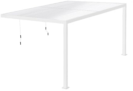 Estosa - Pergola Addossata Bioclimatica In Alluminio In Varie Misure Con Luci LED A 3 Livelli, Pannello Solare E Telecomando Inclusi, Pergola Da Terrazzo Esterno Resistente (Bianco, 3x4)