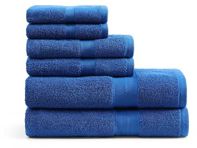 Tommy Hilfiger - Badetuch-Set, saugfähiges Baumwoll-Frottee mit Zero Twist, mittleres Gewicht, Öko-Tex Zertifiziert (Modern American Blue, 6 Stück)