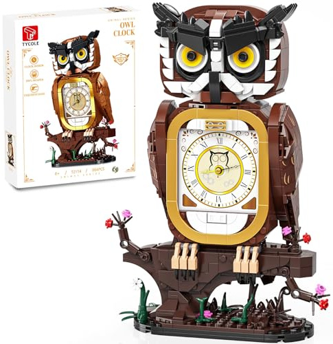 TYCOLE Eule Uhr Bauspielzeug mit Funktionsuhr für Kinder Erwachsene | Tiere Klemmbausteine Set Geschenk ab 6 Jahre Jungen/Mädchen Geburtstag Weihnachten Zimmer-Deko & Büro-Dekoration 964 Stück