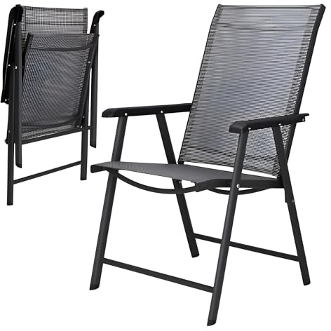 StandHeiz Sedia da giardino pieghevole moderna grigia in textilene traspirante con struttura metallica robusta e piedini antiscivolo – comoda e resistente fino a 150 kg per balcone e terrazzo