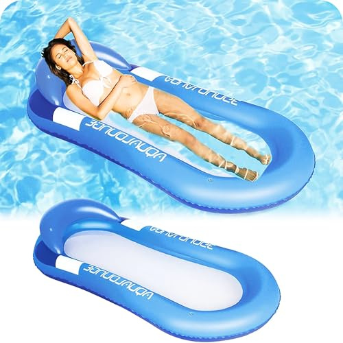 KRUMAD Matelas gonflable avec appui-tête - 150 x 70 cm - Avec filet - Pour adulte - Hamac à eau - Accessoires de piscine - Bleu