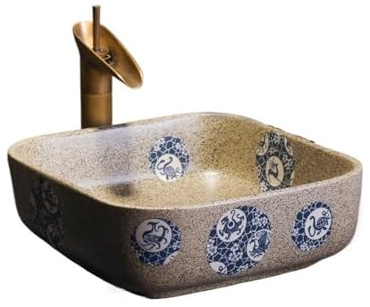 GLigeT Lavabo Salle de Bain Lavabo de Salle de Bain en céramique de Style rétro (Accessoires Inclus) Vasque à Poser