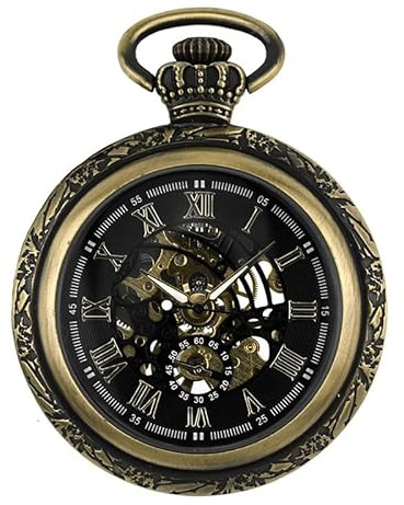 BOSHIYA Herren Taschenuhr Mechanische Leuchtende Vintage Steampunk Skelett Halbjäger Handaufzug Mechanische Taschenuhr mit Kette für Herren