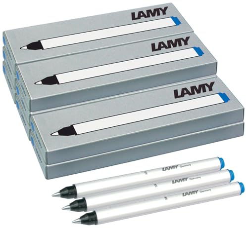 LAMY T11 Tintenrollerpatrone 3er Set mit großem Tintenvorrat und Schreibspitze aus Edelstahl in der Farbe Blau (löschbar) (9 Packungen Tintenrollerpatronen)