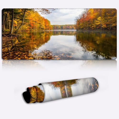 autumn lake reflection Gaming Mouse Pad Non-Slip Rubber Base Pad Office Home Novelty Printed Desk Accessory Laptop Desktop Printed Art Ergonomic 600 * 350 * 4mm
