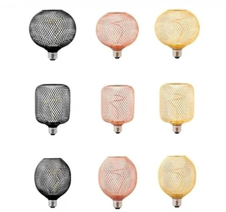 JrEam Ampoule LED créative Noire et dorée à culot E27 avec Abat-Jour en Maille de Fer forgé et Cage métallique for Bar ou Salle à Manger.(C-Gold_1 PCS_3W 85-265V)