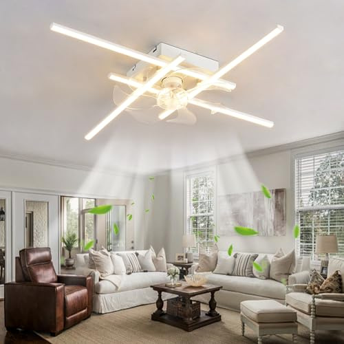 Dceinz Tipo A Stelo Ventilatore Da Soffitto Con Luce Dimmerabile E Silenzioso Con Funzione Di Memoria Rotazione Avanti E Indietro Sei Lampadario Con Ventilatore Da Soffitto,Bianco-4