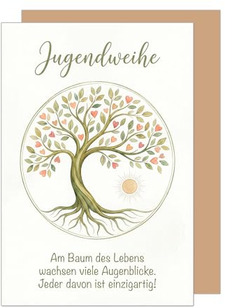 Edition Seidel Premium Glückwunschkarte zur Jugendweihe mit Umschlag. Jugendweihekarte Karte Grußkarte Spruch Sprüche Mädchen Junge Jugendliche Baum Blätter Wurzeln Sonne Herzen (JW163 SW026)