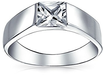 Sie Unisex Moderne Einfache Aaa Cz Quadratische Brillante Kubische Zirkoniumdioxid Prinzessin Geschnitten Verlobungsring Für Frauen Rosay Ring Für Männer .925 Sterling Silber Plain Band Anpassbar