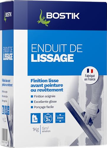 Bostik Enduit de Lissage Poudre - Carton de 1 kg | Lisse et Masque jusqu'à 2mm - Facile à Poncer - Tous Supports - Usage Intérieur - Blanc