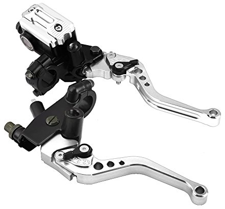 1 Pair Adjustable Break and Clutch Levers, 7/8 Universal Motorcycle Brake Clutch Master Cylinder Reservoir Levers for Motorbike(Silver) Brakes/brake drums and accessories