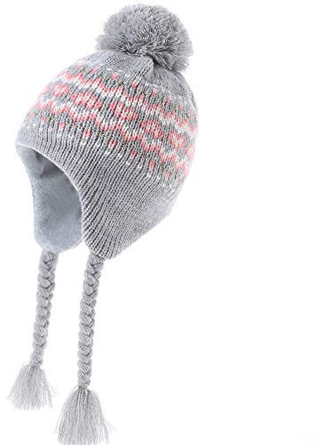 Monimo Mädchen Mütze Stricken Verdicken Ohrenschützer Hut Warm Wintermütze für Kinder, Grau1, 6-10Jahre (Herstellergröße: 55)
