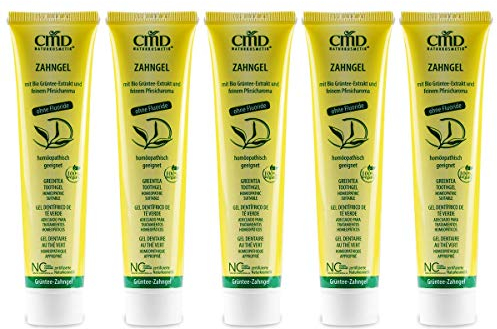 CMD Teebaumöl Zahngel (5x75ml), mit grünem Tee ohne Fluorid, ohne ätherische Öle (Homöopathieverträglich) Bio-Zahnpasta, Vegan, Naturkosmetik für sensible Zähne