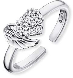 Engelsrufer Damen Ring aus Sterling Silber mit Flügel und Herz - größenverstellbar - nickelfrei