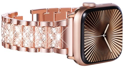 WINGLE Compatible for Apple Watch Straps, Women Bling Diamond Rhinestone Strap for Apple watch se Strap iwatch Strap Series 10 42mm, series 9/8/7 41mm, series 6/5/4 40mm, series 3/2/1 38mm, Rose Gold