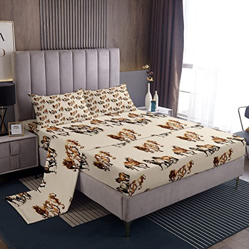 Loussiesd Set di biancheria da letto con cavalli al galoppo per ragazzi e ragazze, ultra morbido, con animali selvatici, set di biancheria da letto con cavallo marrone, con 1 lenzuolo piano + 1