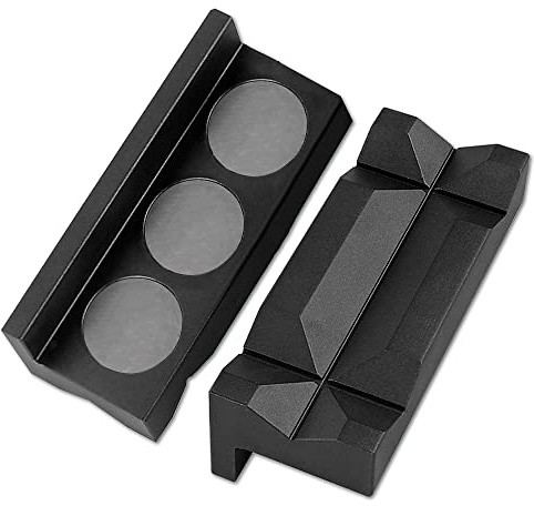 BARTOO Aluminum 4 Vise Jaws Pads, Magnetic Reversible Pipe Vise, AN Fitting Vice Jaw Covers, Professional Grade Multi-Purpose Vise Jaw Protective Inserts for Any Metal Bench Vice (4, Black)