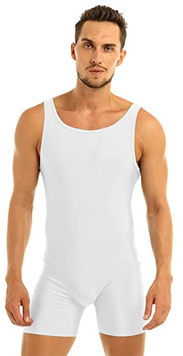 YOOJIA Männer Body Baumwolle ärmellos Overall Schlafanzug Tank Weste Unterhemd Herren Bodysuit Muskelshirt Jumpsuit Boxershorts Turnanzug B Weiß L
