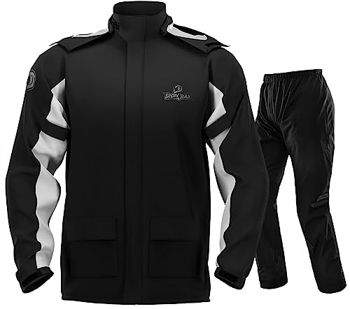 IRON JIA'S Rain Suit, Motorcycle Rain Gear for Men & Women, Waterproof Jacket and Pants, Breathable Reflective Raincoat for Farm Fishing Golf (Black L)
